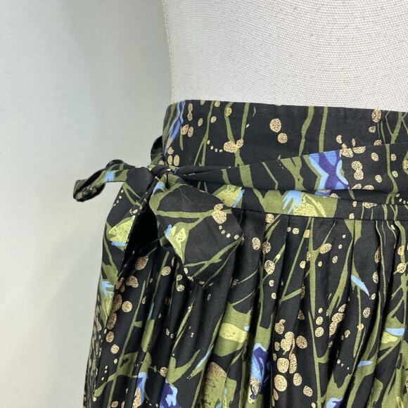 Ann Taylor Loft Skirt size 12 Black Blue Green Floral Pleated Career Church Boho - Picture 4 of 9